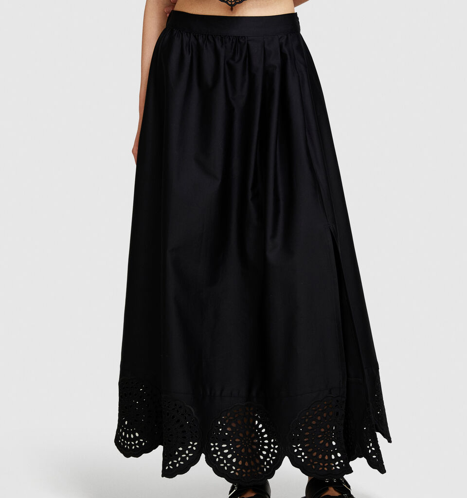Midi skirt with lace - women's midi skirts - Black | Sisley image number 4